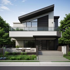 Fototapeta premium Modern luxury house with a well-manicured lawn..