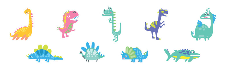Cute Dinosaur Beast and Animal in Doodle Style Vector Set