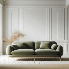 modern living room. Olive sofa in the interior. 3D rendering.