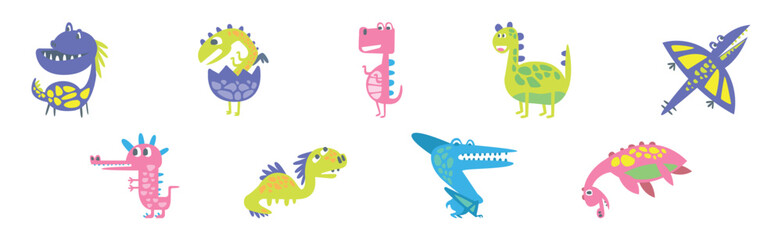 Cute Dinosaur Beast and Animal in Doodle Style Vector Set