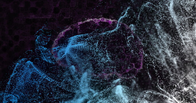 Image of digital brain spinning over blue spots
