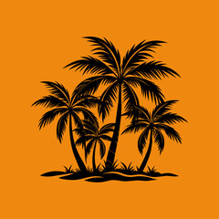 Silhouette of Palm Trees Against Orange Background