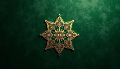 Fototapeta premium Luxurious Green and Gold Islamic Geometric Pattern on Velvet Background for Milad un Nabi