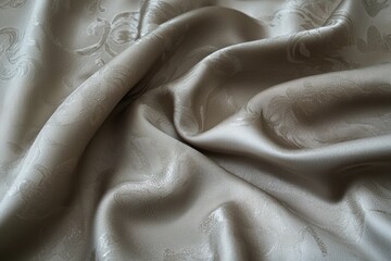 A smooth satin texture in a warm taupe color, with faint, swirling patterns for understated elegance.