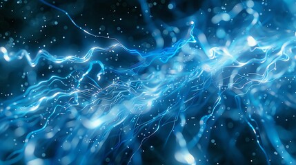 Abstract digital illustration of flowing blue light and particles, suggesting energy and motion.