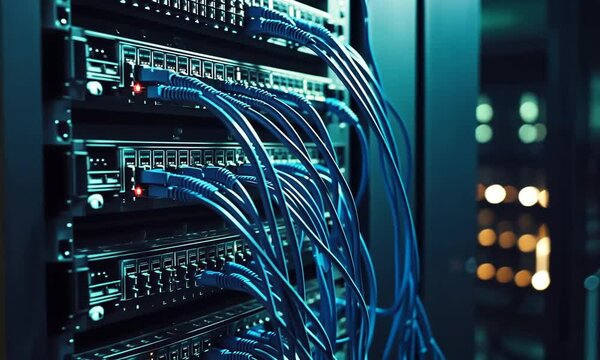 Network Server Rack with Cables