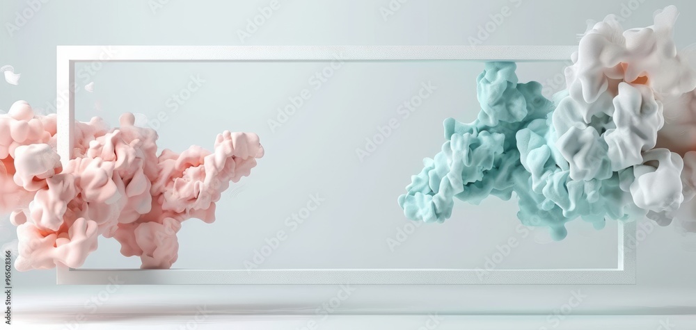 Poster Colorful abstract clouds in pink and blue create a stunning visual against a minimalist background, perfect for modern design projects.