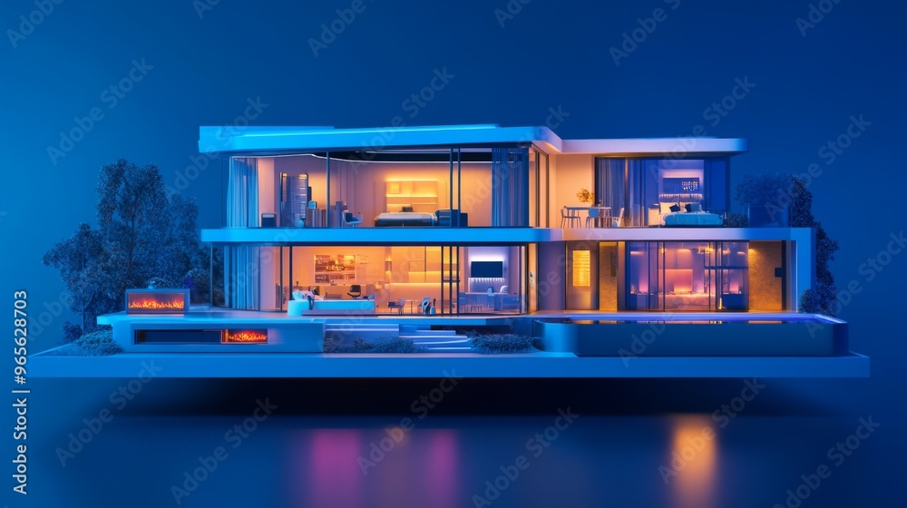 Aufkleber A digital concept of a smart home with advanced technology and automation features, illustrating the future of residential living