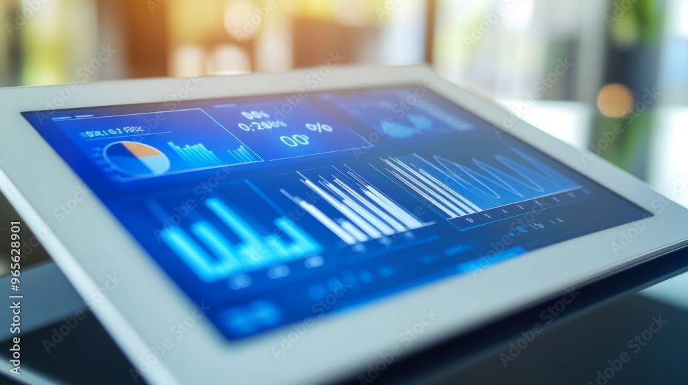 Leinwandbilder a digital tablet showing a financial dashboard with various graphs and charts, symbolizing real-time