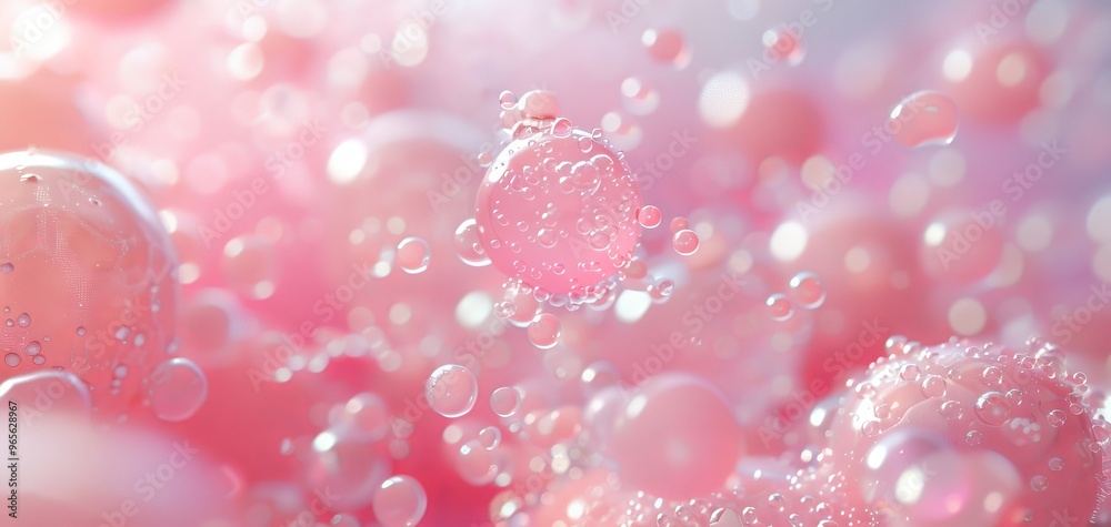Poster A dreamy close-up of floating pink bubbles creating a soft and whimsical atmosphere, perfect for your creative projects.