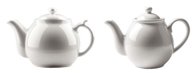 set of white ceramic teapot isolated on transparent background