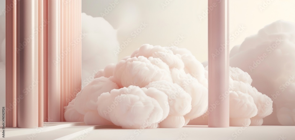 Aufkleber a serene scene featuring soft, fluffy clouds and elegant pillars, evoking a sense of tranquility and
