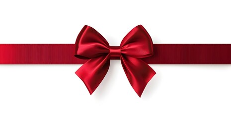 A single red satin bow tied with a red satin ribbon. The ribbon is horizontal with the bow centered. It is isolated on a white background.