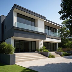 Fototapeta premium Modern luxury house with a well-manicured lawn..