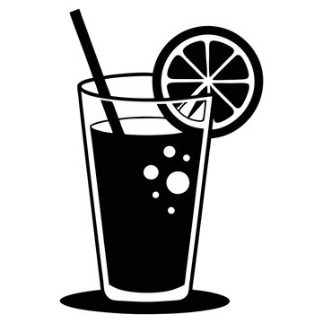 recommend clip art: Vector illustration of a lemon drink fruit juice cocktail with a straw, representing a cocktail glass with a drinking straw icon.