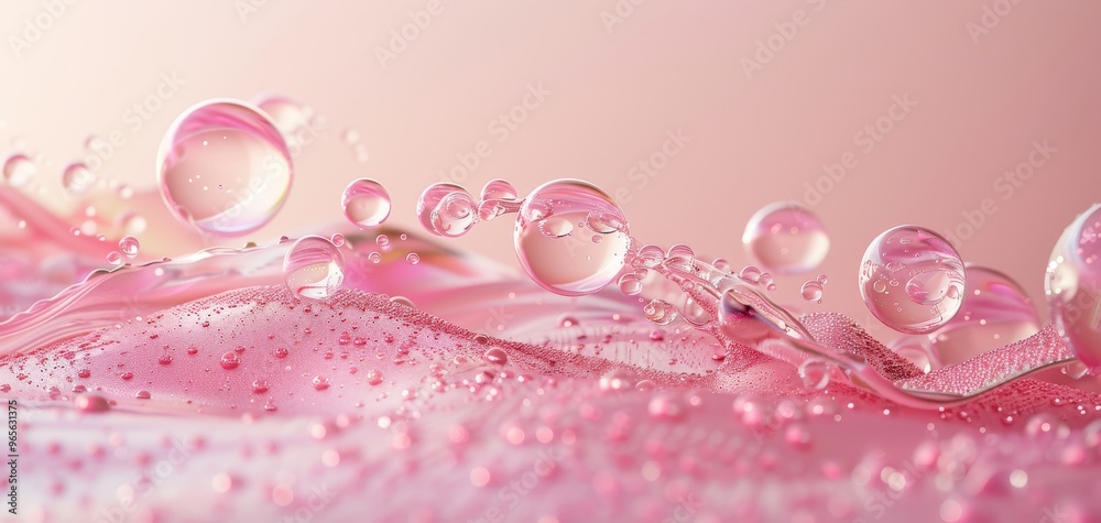 Aufkleber A serene close-up of delicate pink water droplets cascading over a soft surface, creating a tranquil and artistic atmosphere.
