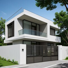 Fototapeta premium Modern luxury house with a well-manicured lawn..