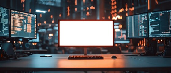  Advertising sign white Screen mockup on a Stock market analysts background 