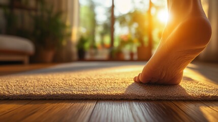 Focus on Foot Pain Treatment with Home Background, Space for Text.