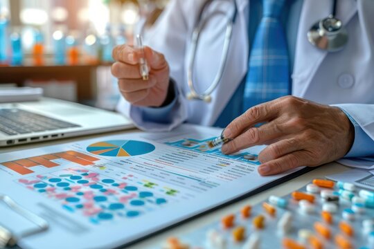 watercolor style, Pharmacist explaining investment strategies in watercolor style, pharmaceutical finance education