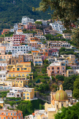 Stunning view over Positano town on Amalfi coast in Italy