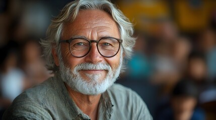 a senior male teacher smiles while educating young kids in a classroom. senior teacher in classroom, role of educators, senior teacher experience, school life