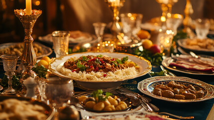 A beautiful table set for an Eid Milad Nabi feast on 12 Rabi al Awwal