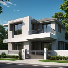 Fototapeta premium Modern luxury house with a well-manicured lawn..