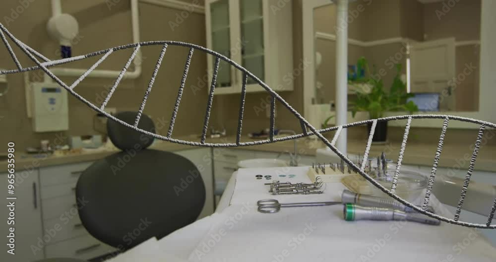 Wall mural animation of dna strand and data processing over laboratory