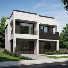Fototapeta premium Modern luxury house with a well-manicured lawn..