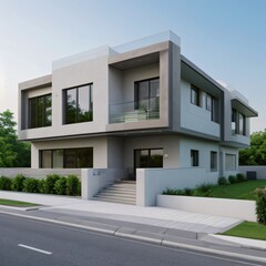 Fototapeta premium Modern luxury house with a well-manicured lawn..