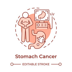 Stomach cancer soft red concept icon. Type of oncology. Digestive system disease. Stomach pain and indigestion. Round shape line illustration. Abstract idea. Graphic design. Easy to use in article