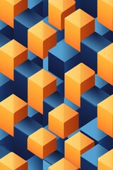 Obraz premium An abstract pattern of interlocking orange and blue cubes, creating a 3D illusion. 