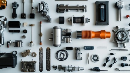 A collection of robotic tools used in scientific research, high precision and advanced technology.