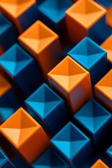 Fototapeta premium An abstract pattern of interlocking orange and blue cubes, creating a 3D illusion. 