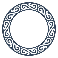Vector circular frame with decorative, intricate pattern of swirling lines and shapes. Isolated on white background