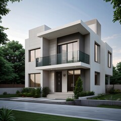 Modern luxury house with a well-manicured lawn..