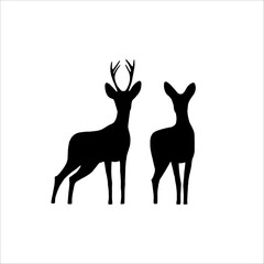 Hand drawn black silhouettes of deer. Vector illustration