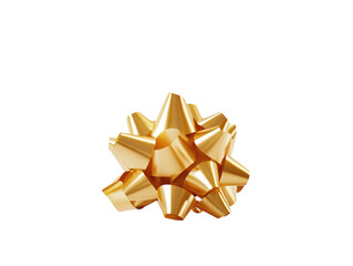 Shiny golden gift bow with textured ribbon loops on a white background.  PNG transparent.
