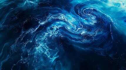 Abstract swirling blue patterns resembling ocean waves or cosmic phenomena.