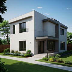 Modern luxury house with a well-manicured lawn..