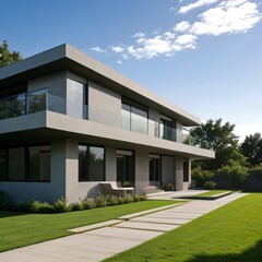 Fototapeta premium Modern luxury house with a well-manicured lawn..