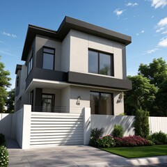 Fototapeta premium Modern luxury house with a well-manicured lawn..