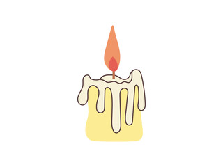 Flat style sketch of burning candle. Vector illustration. Halloween or Christmas drawing.