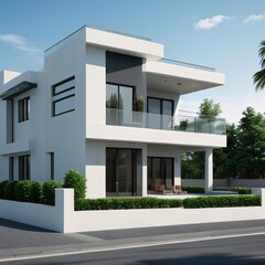 Modern luxury house with a well-manicured lawn..