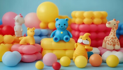 Fototapeta premium A bright and colorful studio photograph of childrens toys