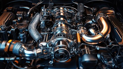 Fototapeta premium Engine Close-up: A Glimpse Into Automotive Power
