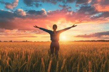 Person standing in an open field at sunrise, ready to embrace new possibilities