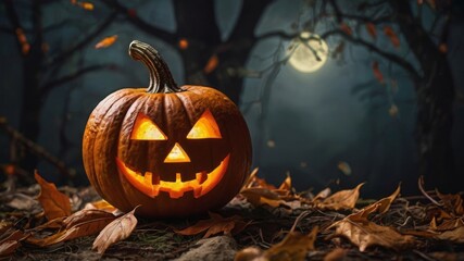 Halloween pumpkin with autumnal vibe, festive Jack O'Lantern decoration for spooky holiday celebration