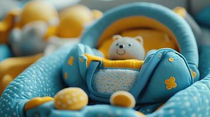 A contemporary studio photograph of baby gear